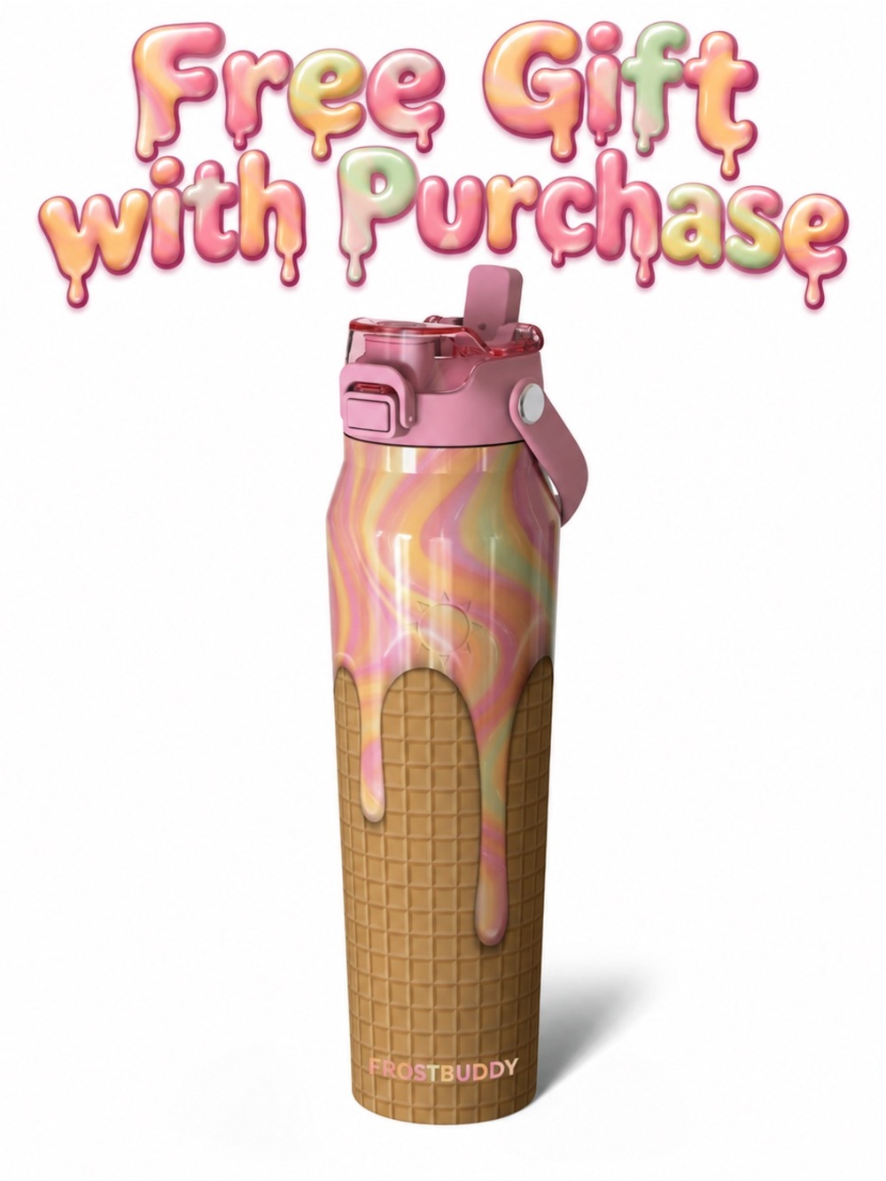 FrostBuddy Pink Swirl Ice Cream Cone Insulated Bottle